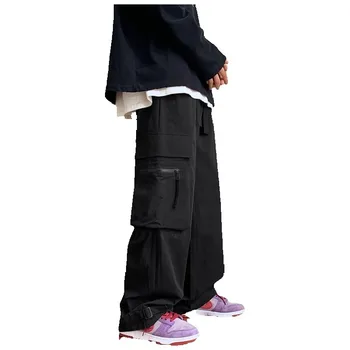 Raudona Juoda Krovinių Kelnės Vyrams Mados Kišenėje Atsitiktinis Kelnės Vyrams Japonijos Streetwear Hip-Hop Prarasti Tiesiai Pants Mens Kelnės M-3XL