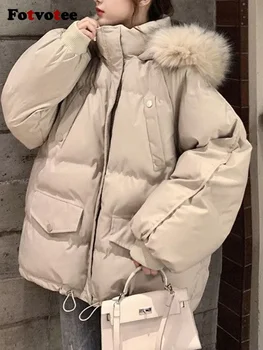 Fotvotee Žiemos Paltai Moterims Striukė Korėjos Mados Šuo-Elegantiška Dama Drabužių Y2k Derliaus Streetwear Parkas Tirštėti Šilti Paltai