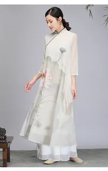 Tradicinės Kinų Apranga Moterims Skraiste Elegantiška Suknelė Etninės Mandarinų Apykaklės ilgomis Rankovėmis Gėlių One-piece Suknelė Cosplay Kostiumai